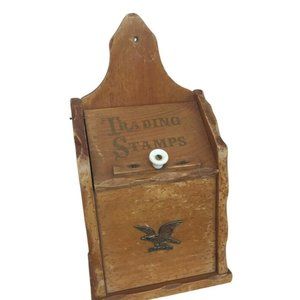 Vintage 1960’s Country Kitchen Wood Trading Stamps Wall Hanger Box Brass Eagle‎
